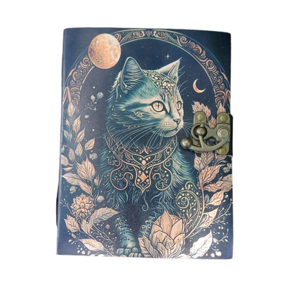 Handicraft Cat Printed Vintage Leather Journal for Men & Women 200 Pages of Antique Handmade Deckle Edge Vintage Paper, Leather Sketchbook, Drawing Journal, Printed Leather Journal, Great Gift