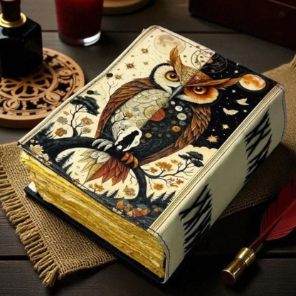Prastara -Leather Bound Journal - OWL, 7"X5", 600 Pages - Vintage Blank Paper Diary for Writing, Drawing, Sketchbook, and Travel Notebook - Ideal for Women and Men