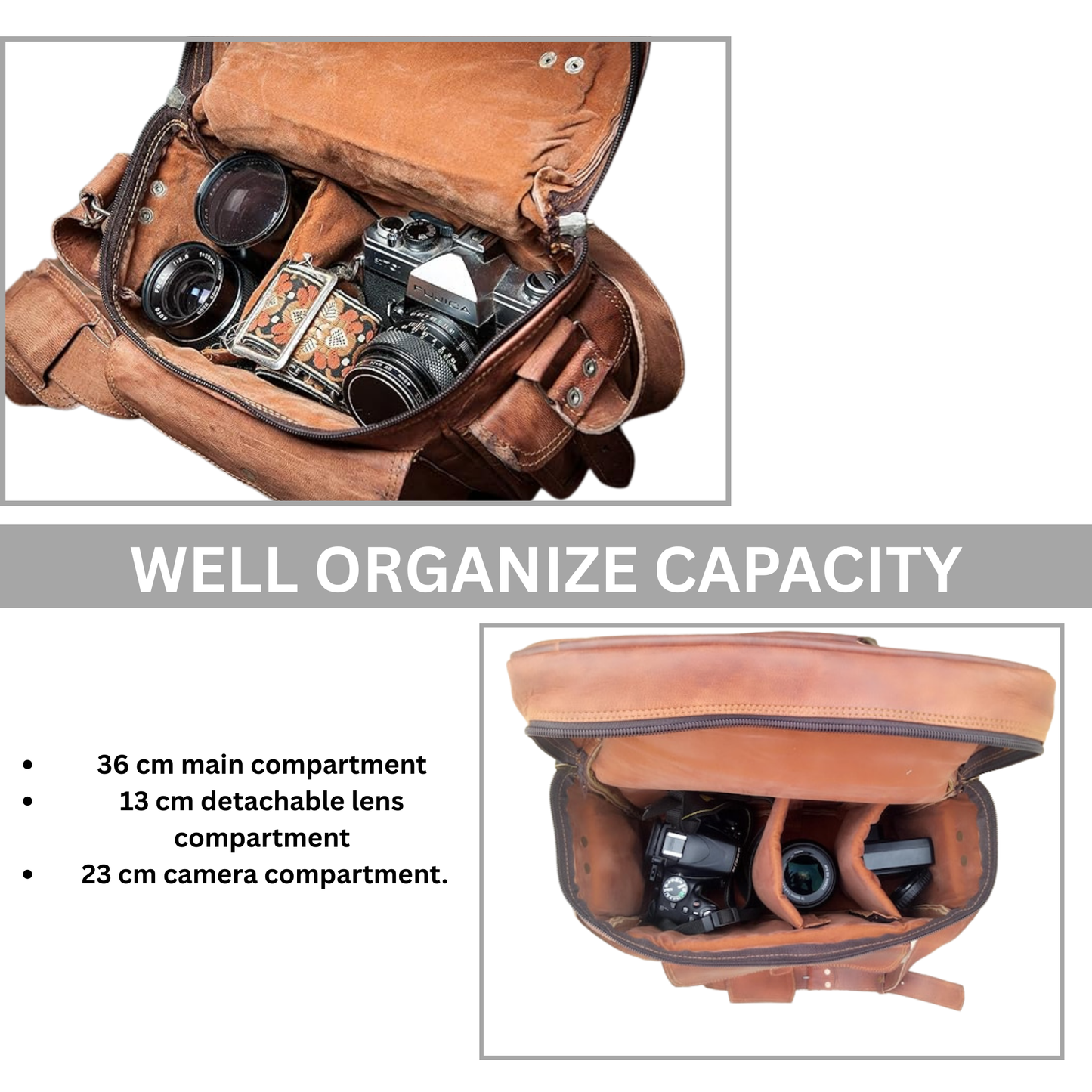 Leather Camera Bag Leather Travel Shoulder Satchel Camera Case DSLR Photography Case - Compatible with SLR/DSLR Mirrorless Cameras & Lenses