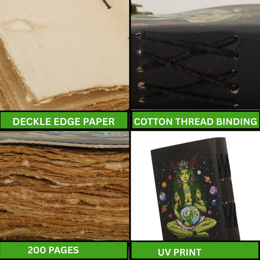 Book of Spells Mother Of Earth Leather Bound Journal Deckle Edge Paper Tree of Life Antique Embossed Bound Daily Notebook With Colorful Print Journal Antique Vintage Book for Men and Women
