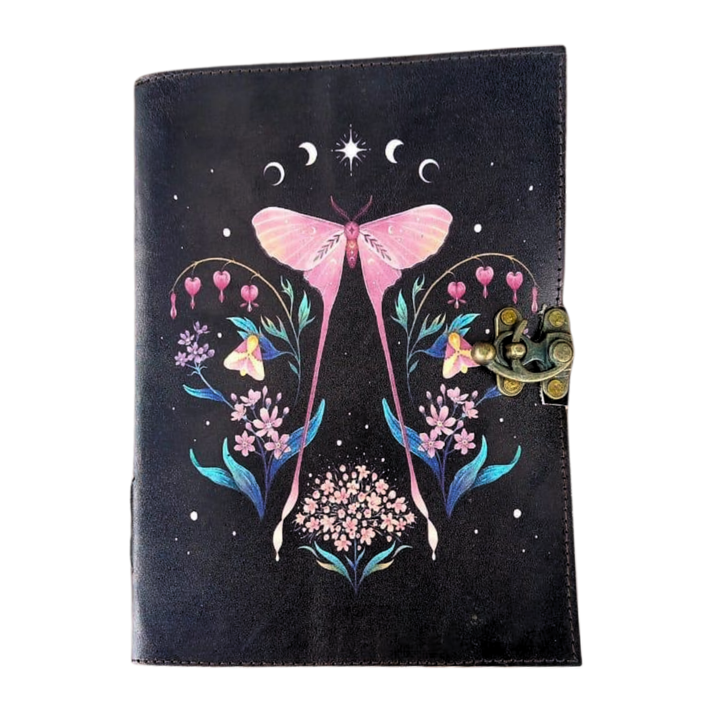 Prastara - PINK LUNA MOTH  7X5" Handcrafted Leather Journal/Diary 200 Pages | 100% Genuine Leather )