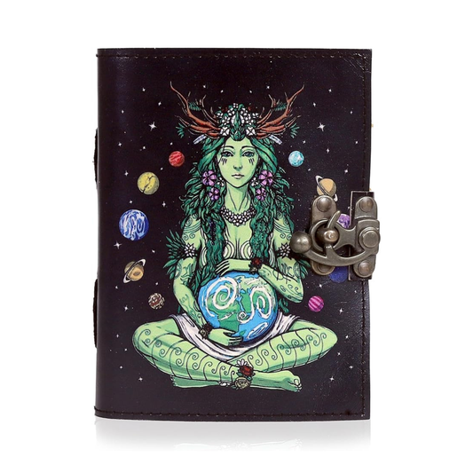 Book of Spells Mother Of Earth Leather Bound Journal Deckle Edge Paper Tree of Life Antique Embossed Bound Daily Notebook With Colorful Print Journal Antique Vintage Book for Men and Women
