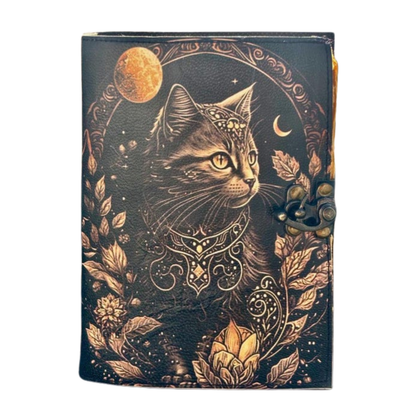 Handicraft Cat Printed Vintage Leather Journal for Men & Women 200 Pages of Antique Handmade Deckle Edge Vintage Paper, Leather Sketchbook, Drawing Journal, Printed Leather Journal, Great Gift