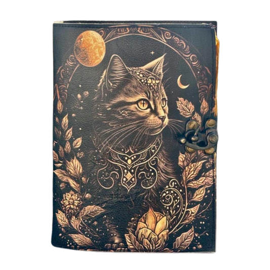 Handicraft Cat Printed Vintage Leather Journal for Men & Women 200 Pages of Antique Handmade Deckle Edge Vintage Paper, Leather Sketchbook, Drawing Journal, Printed Leather Journal, Great Gift