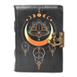 Blank Spell Book of Shadows Leather Journal with Vintage Clasp Lock – Crescent Moon Diary with 200 Page Antique Deckle Edge Paper – Wiccan Prayer Journal, Aesthetic Gift for Men & Women