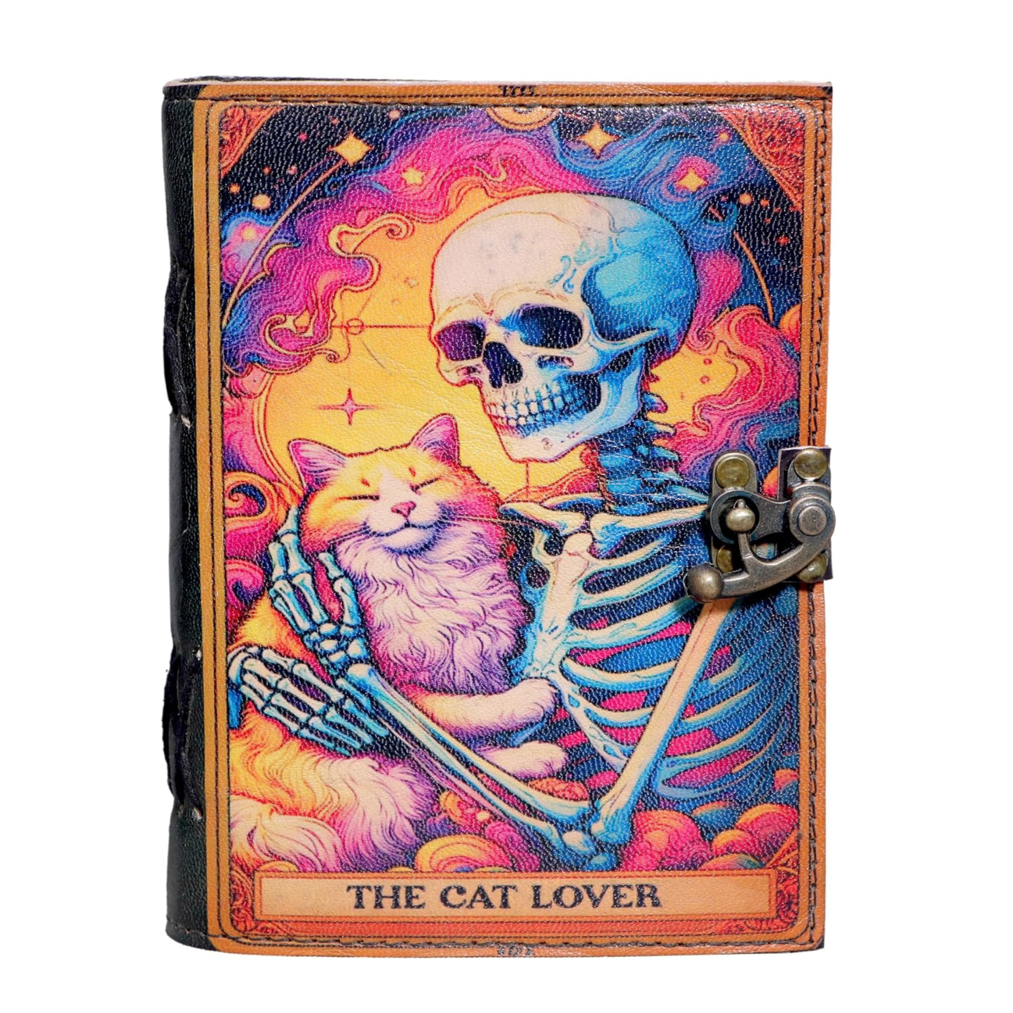 Mystical Cat Leather Journal with Lock: Witchy Spell Book - The Cat Lovers Genuine Leather Journal Witchcraft Supplies, Prayer Pagan, Wiccan Decor, Notebook Diary (5X7 Inch)