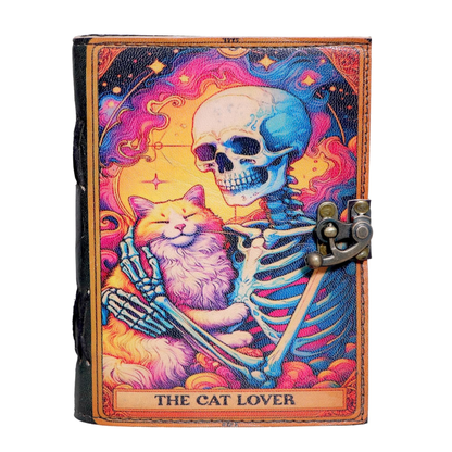 Mystical Cat Leather Journal with Lock: Witchy Spell Book - The Cat Lovers Genuine Leather Journal Witchcraft Supplies, Prayer Pagan, Wiccan Decor, Notebook Diary (5X7 Inch)