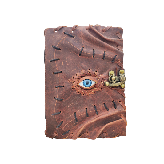Vintage Hocus Pocus Book of Spells Leather Journal Evil Eye Diary Girmoire Spell Book Prop Gifts