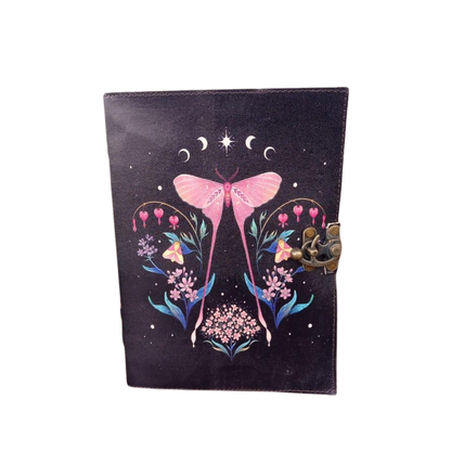 Prastara - PINK LUNA MOTH  7X5" Handcrafted Leather Journal/Diary 200 Pages | 100% Genuine Leather )