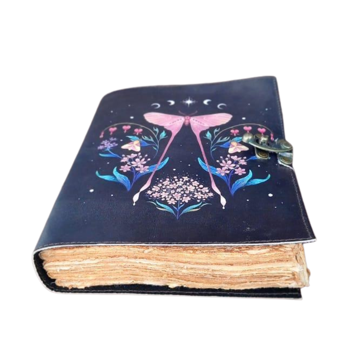 Prastara - PINK LUNA MOTH  7X5" Handcrafted Leather Journal/Diary 200 Pages | 100% Genuine Leather )