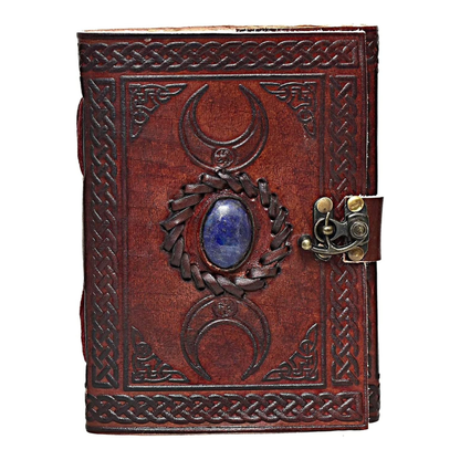 Moon Blue Lapiz Embossed Vintage Leather Journal | 240 Pages of Antique Handmade Deckle Edge Vintage Paper, Leather Sketchbook, Drawing Journal, Great Gift
