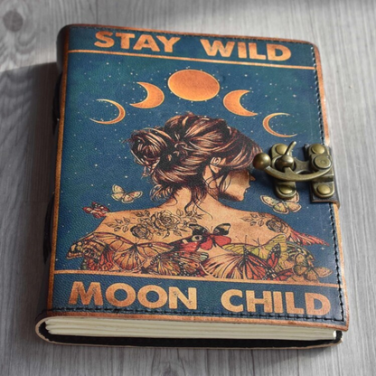 Prastara -Stay Wild Moon Child Notebook 7X5" Handcrafted Leather Journal/Diary 200 Pages | 100% Genuine Leather