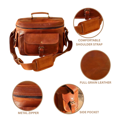 Leather Camera Bag Leather Travel Shoulder Satchel Camera Case DSLR Photography Case - Compatible with SLR/DSLR Mirrorless Cameras & Lenses
