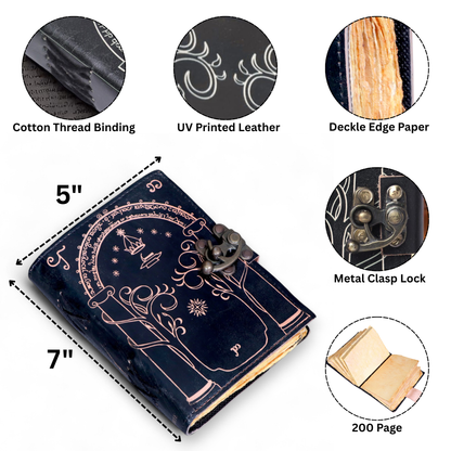 Genuine Leather Lord of the Rings Journal – Doors of Durin Design | Handmade Vintage Leather Diary with Lock | Tolkien Inspired Notebook for Writing, Sketching & Travel | Gift for Men & Women