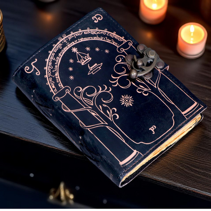 Genuine Leather Lord of the Rings Journal – Doors of Durin Design | Handmade Vintage Leather Diary with Lock | Tolkien Inspired Notebook for Writing, Sketching & Travel | Gift for Men & Women