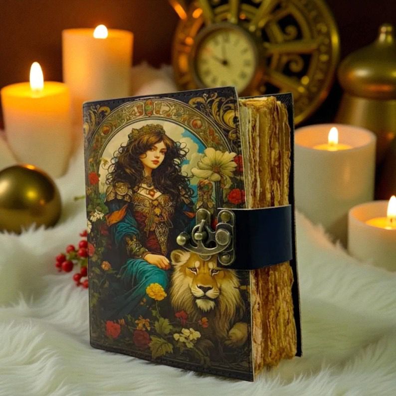 Blank Spell Book of Shadows Journal with Antique clasp Lock Vintage Handmade Leather UV Printed - 600 Pages