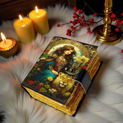 Blank Spell Book of Shadows Journal with Antique clasp Lock Vintage Handmade Leather UV Printed - 600 Pages