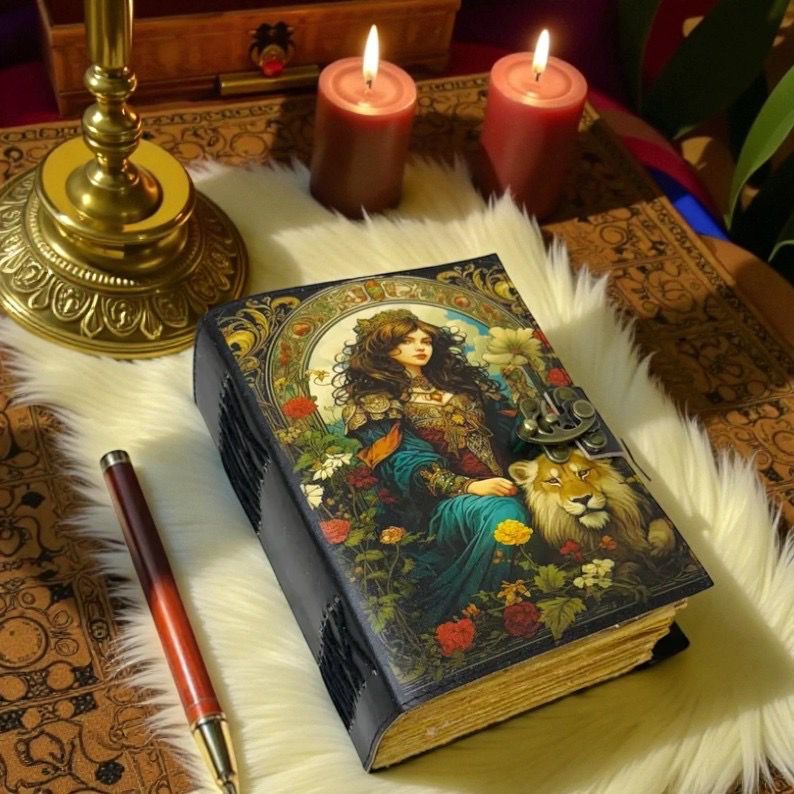 Blank Spell Book of Shadows Journal with Antique clasp Lock Vintage Handmade Leather UV Printed - 600 Pages