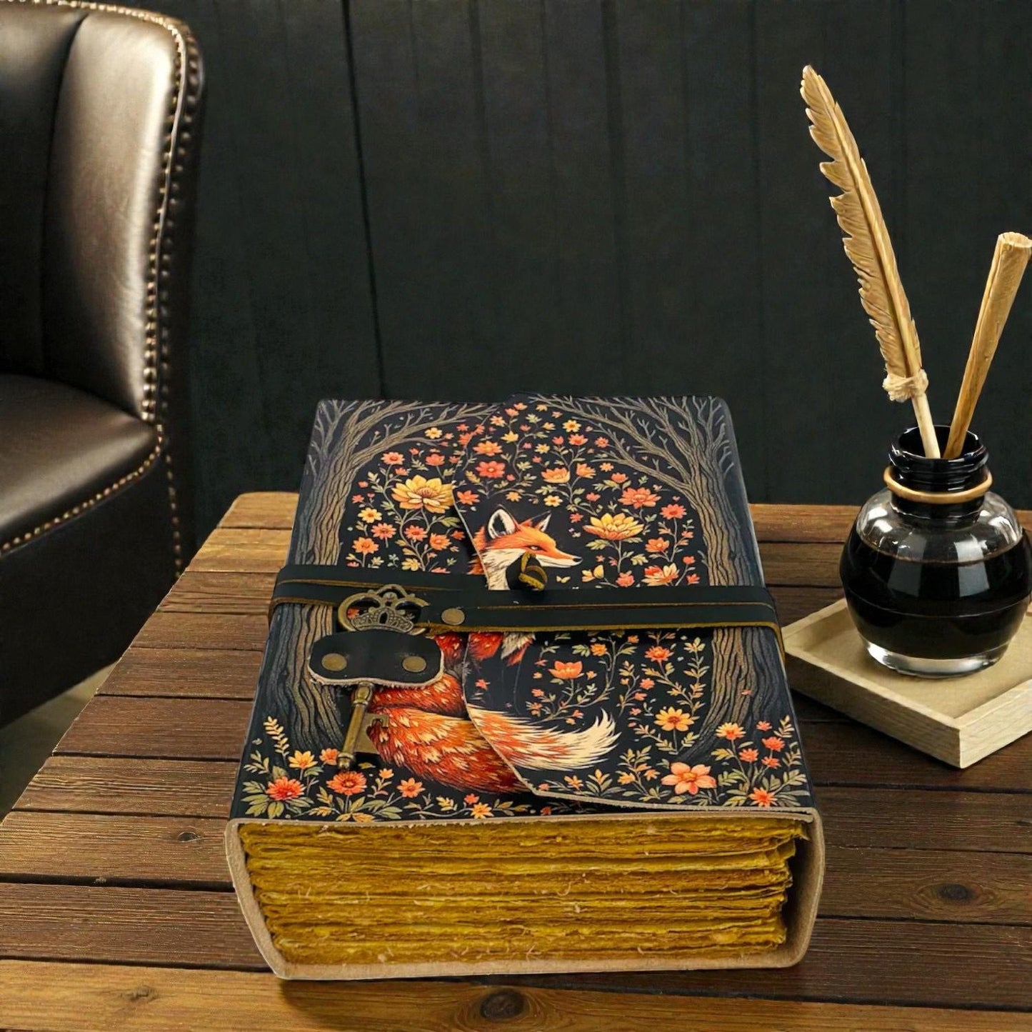 UV PRINT Leather Journal Notebook -Sketchbook grimoire journal - Book of Shadows vintage handbound Large Journal for Men and Women