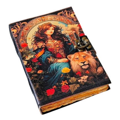 Blank Spell Book of Shadows Journal with Antique clasp Lock Vintage Handmade Leather UV Printed - 600 Pages