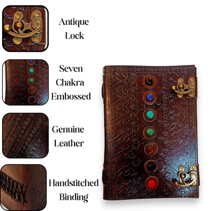 Leather Book of Shadows Journal, Supernatural Notebook with Chakra Gem Stones Healing Crystals