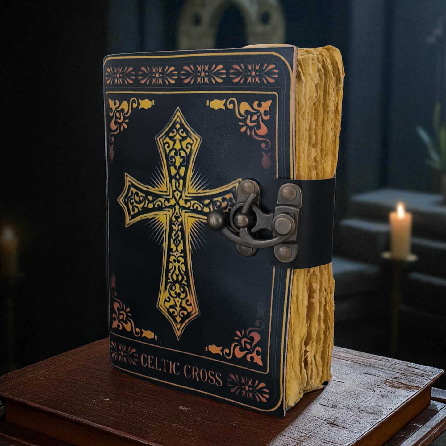 Celtic Cross Leather Journal Gift Set – Hardcover Spell Book of Shadows Grimoire with Deckle Edge Paper, Witchy Antique Vintage Diary, Holy Bible Journal, Halloween & Christmas Gift for Men & Women