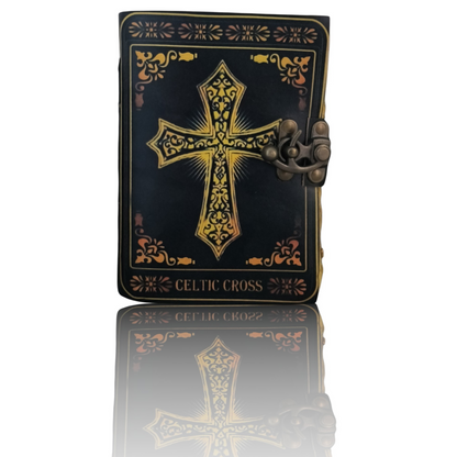 Celtic Cross Leather Journal Gift Set – Hardcover Spell Book of Shadows Grimoire with Deckle Edge Paper, Witchy Antique Vintage Diary, Holy Bible Journal, Halloween & Christmas Gift for Men & Women