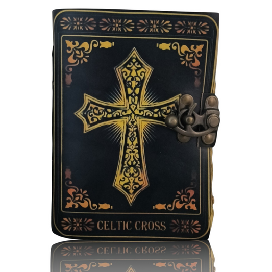 Celtic Cross Leather Journal Gift Set – Hardcover Spell Book of Shadows Grimoire with Deckle Edge Paper, Witchy Antique Vintage Diary, Holy Bible Journal, Halloween & Christmas Gift for Men & Women