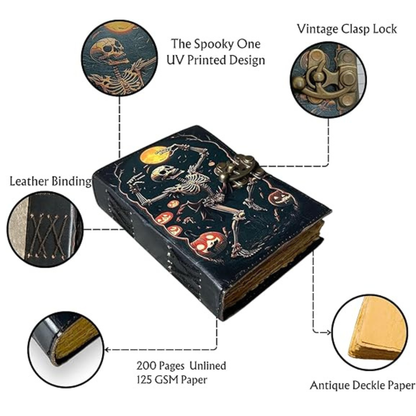 Book of Spell Leather Journal  Halloween Decorations Decor, Grimoire Printed Diary  Christmas Gift for Men & Women (The Spooky One)