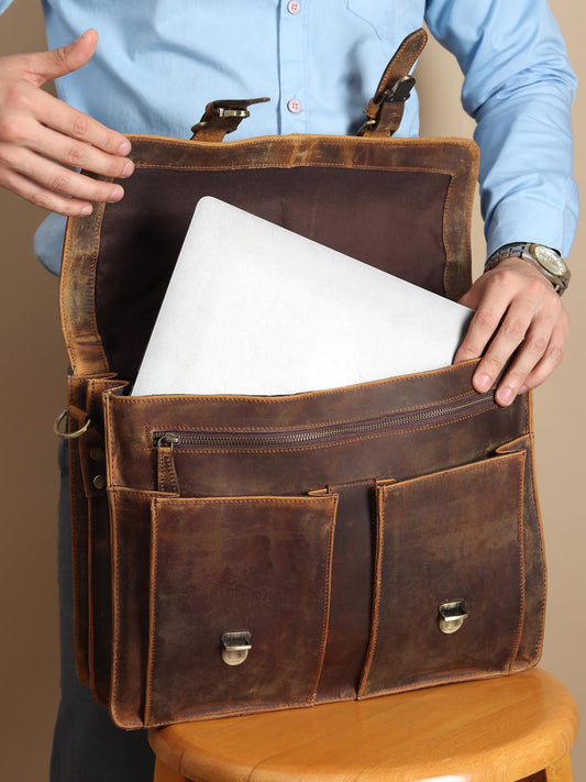 The Prastara Handmade Full-Grain Leather Laptop Bag