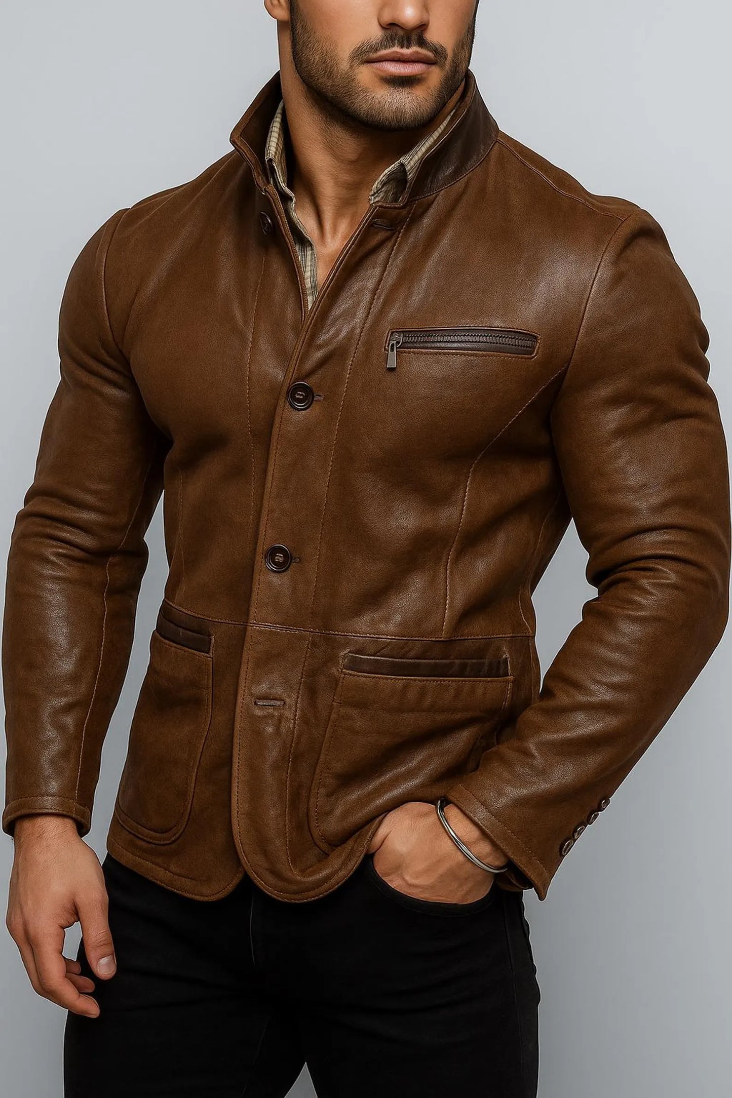 The Prastara Men's Italian Leather Blazer