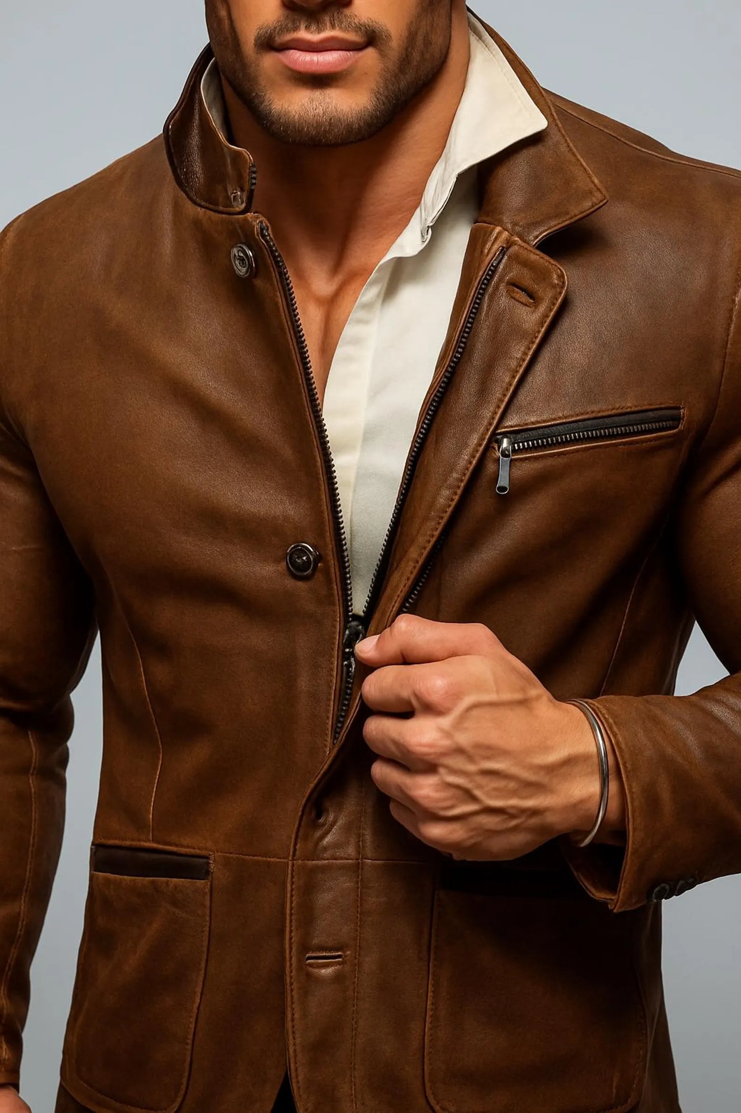 The Prastara Men's Italian Leather Blazer