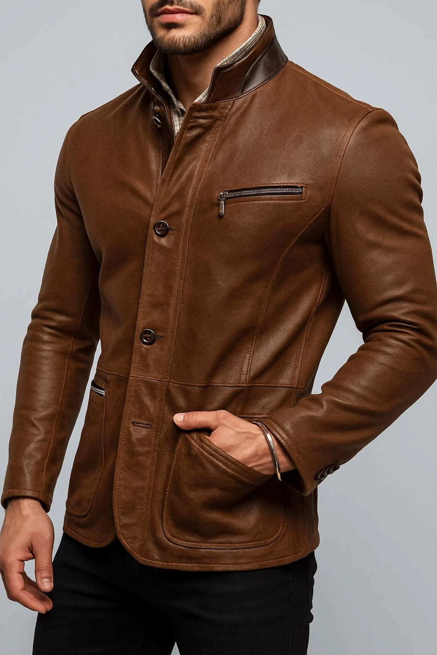 The Prastara Men's Italian Leather Blazer