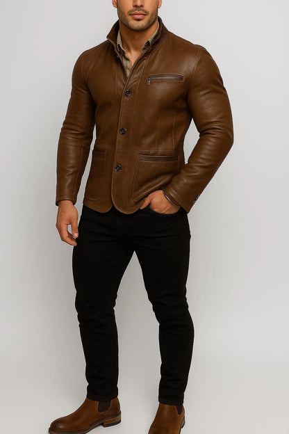 The Prastara Men's Italian Leather Blazer
