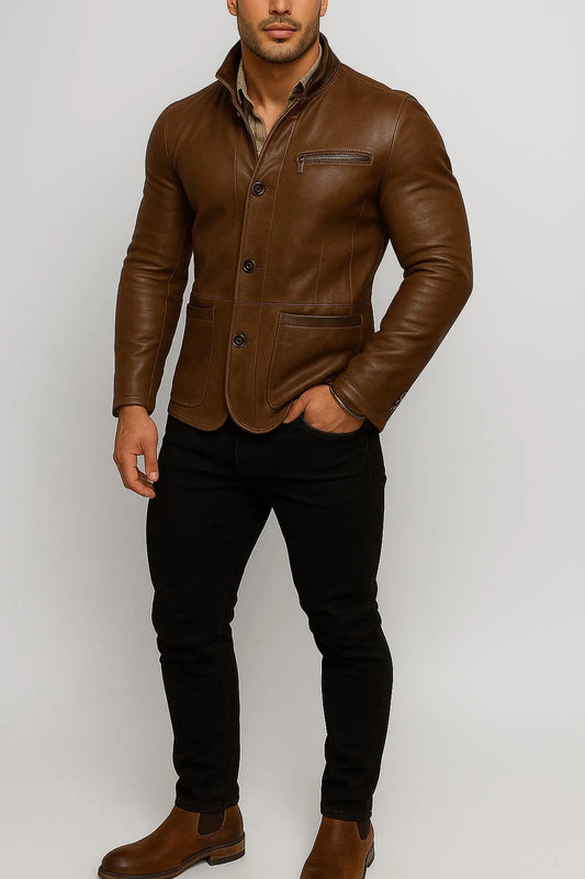 The Prastara Men's Italian Leather Blazer