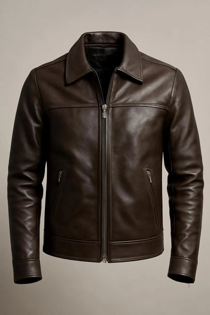 The Prastara Handmade Dark Brown Cowhide Leather Biker Jacket