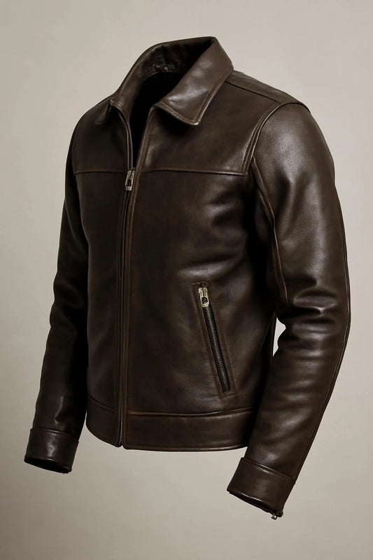 The Prastara Handmade Dark Brown Cowhide Leather Biker Jacket