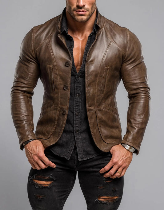 The Prastara Men's Brown Sheep Leather Blazer Jacket