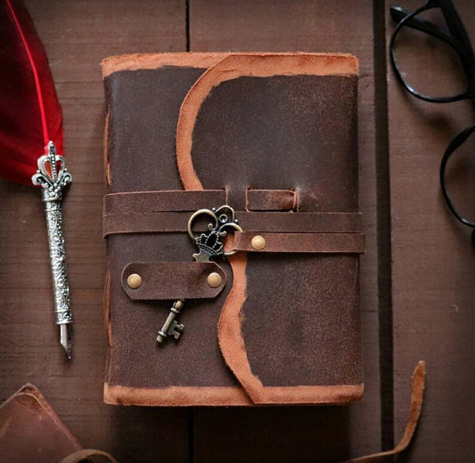 Blank Spell Book of Shadows Journal with Key & strap Lock  Vintage Handmade Leather