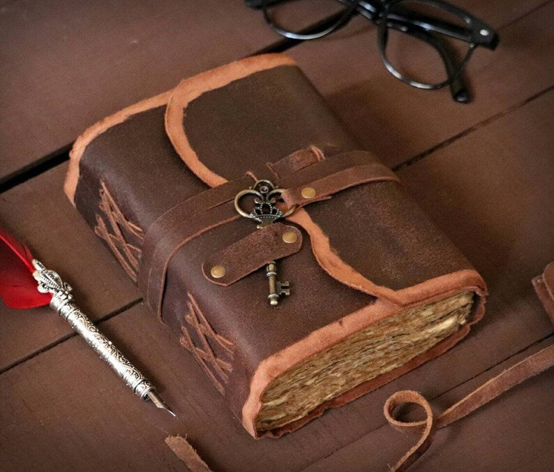 Blank Spell Book of Shadows Journal with Key & strap Lock  Vintage Handmade Leather