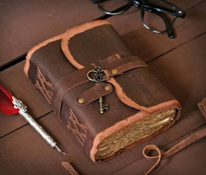 Blank Spell Book of Shadows Journal with Key & strap Lock  Vintage Handmade Leather