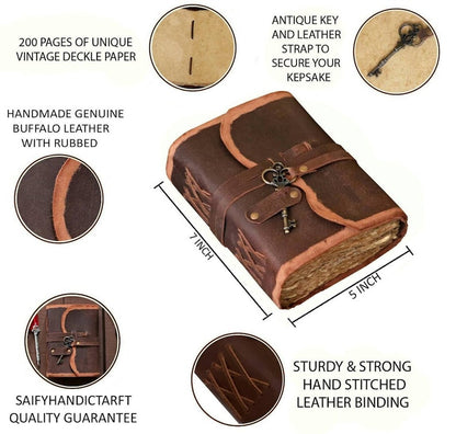 Blank Spell Book of Shadows Journal with Key & strap Lock  Vintage Handmade Leather