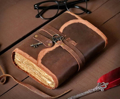 Blank Spell Book of Shadows Journal with Key & strap Lock  Vintage Handmade Leather