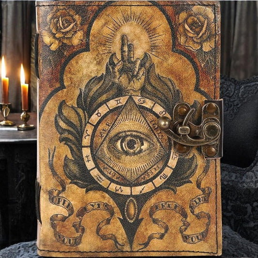 Prastara - Metal Lock third Eye UV Printed Design 7X5" Handcrafted Leather Journal/Diary 200 Pages | 100% Genuine Leather