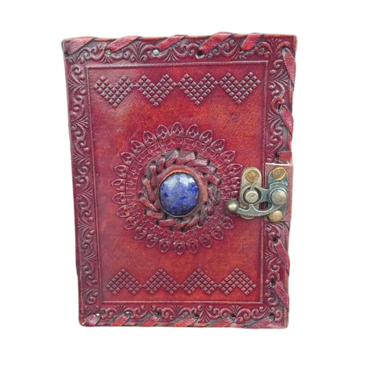 Leather Journal Large Writing Notebook Handmade Bound Vintage Journal For Women & Men with Lock/Semi-Precious Stone Gift For Art Sketchbook (7 x 5 Inches)