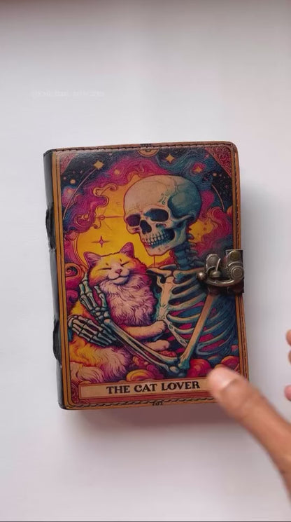 Mystical Cat Leather Journal with Lock: Witchy Spell Book - The Cat Lovers Genuine Leather Journal Witchcraft Supplies, Prayer Pagan, Wiccan Decor, Notebook Diary (5X7 Inch)