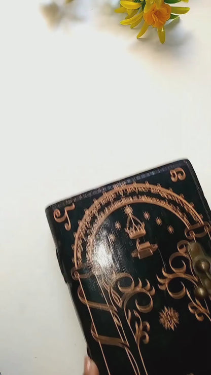 Genuine Leather Lord of the Rings Journal – Doors of Durin Design | Handmade Vintage Leather Diary with Lock | Tolkien Inspired Notebook for Writing, Sketching & Travel | Gift for Men & Women