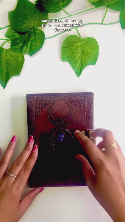 Moon Blue Lapiz Embossed Vintage Leather Journal | 240 Pages of Antique Handmade Deckle Edge Vintage Paper, Leather Sketchbook, Drawing Journal, Great Gift