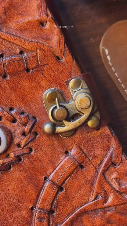 Vintage Hocus Pocus Book of Spells Leather Journal Evil Eye Diary Girmoire Spell Book Prop Gifts