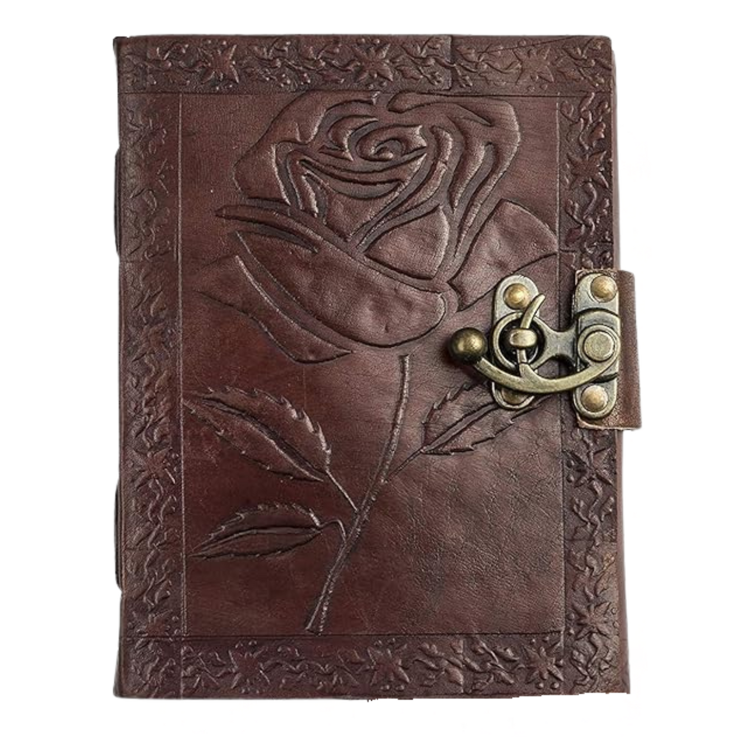 Handmade Leather Bound Journal Vintage Writing Notebook For Women and Men with Lock & Engraved Rose